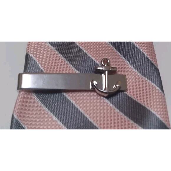 Shields Tie Bar Clip Vintage Small Anchor Silvertone Navy Ship Maritime Sailor - Picture 1 of 8